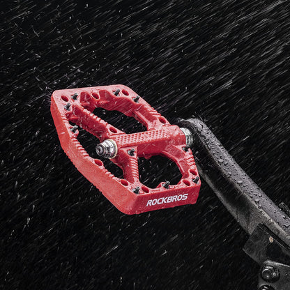 ROCKBROS Bike Pedals Nylon MTB Pedals Non-Slip Wear-Resistant (Pair) #Color_Red