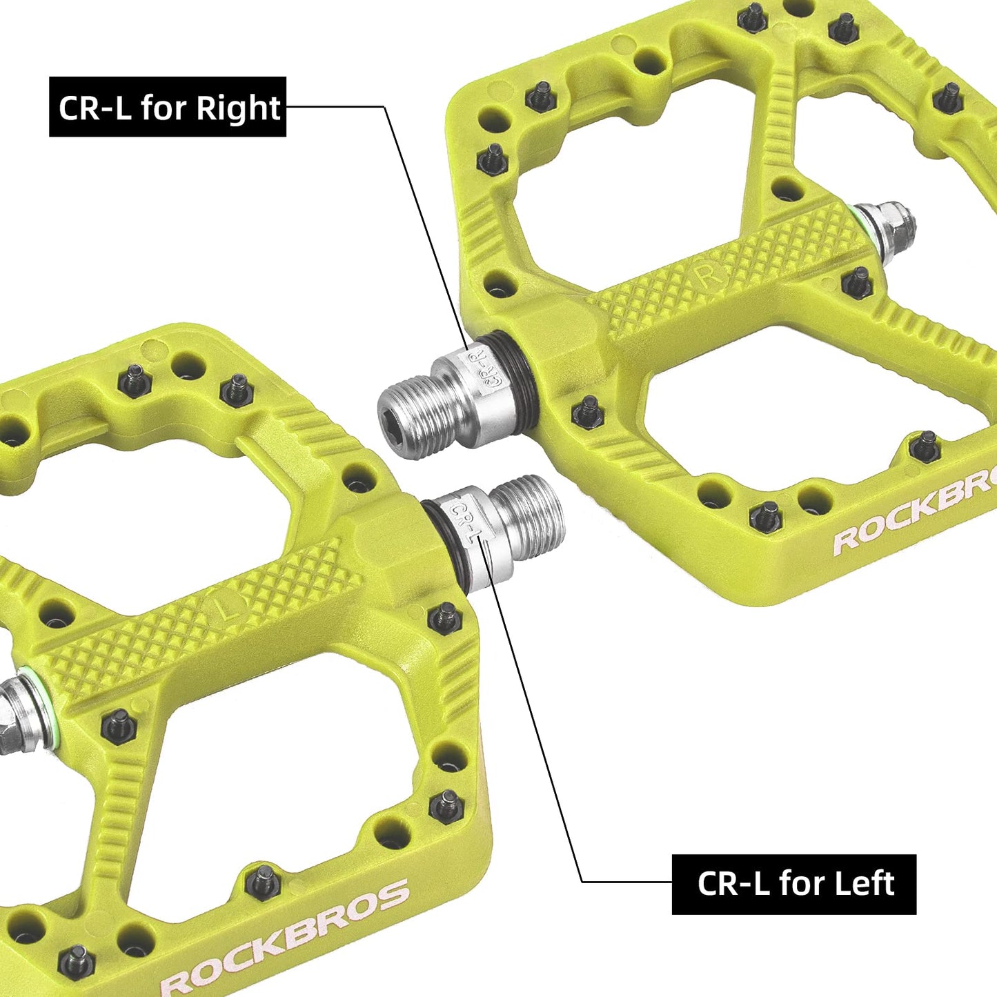 ROCKBROS Bike Pedals Nylon MTB Pedals Non-Slip Wear-Resistant (Pair) #Color_Yellow