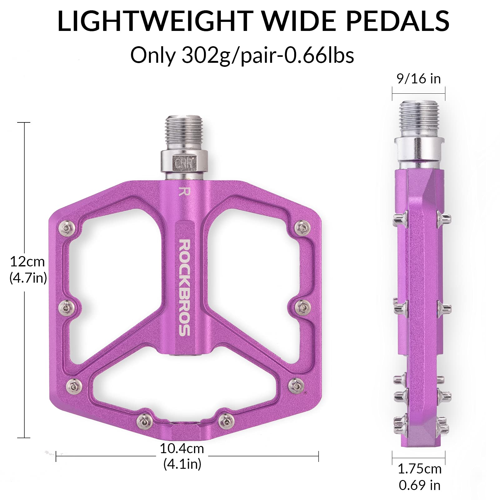 ROCKBROS Bike Pedals Ultra Lightweight Flat  Pedals 9/16 Inch (Pair) #Color_Purple