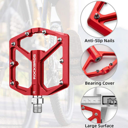 ROCKBROS Bike Pedals Ultra Lightweight Flat  Pedals 9/16 Inch (Pair) #Color_Red