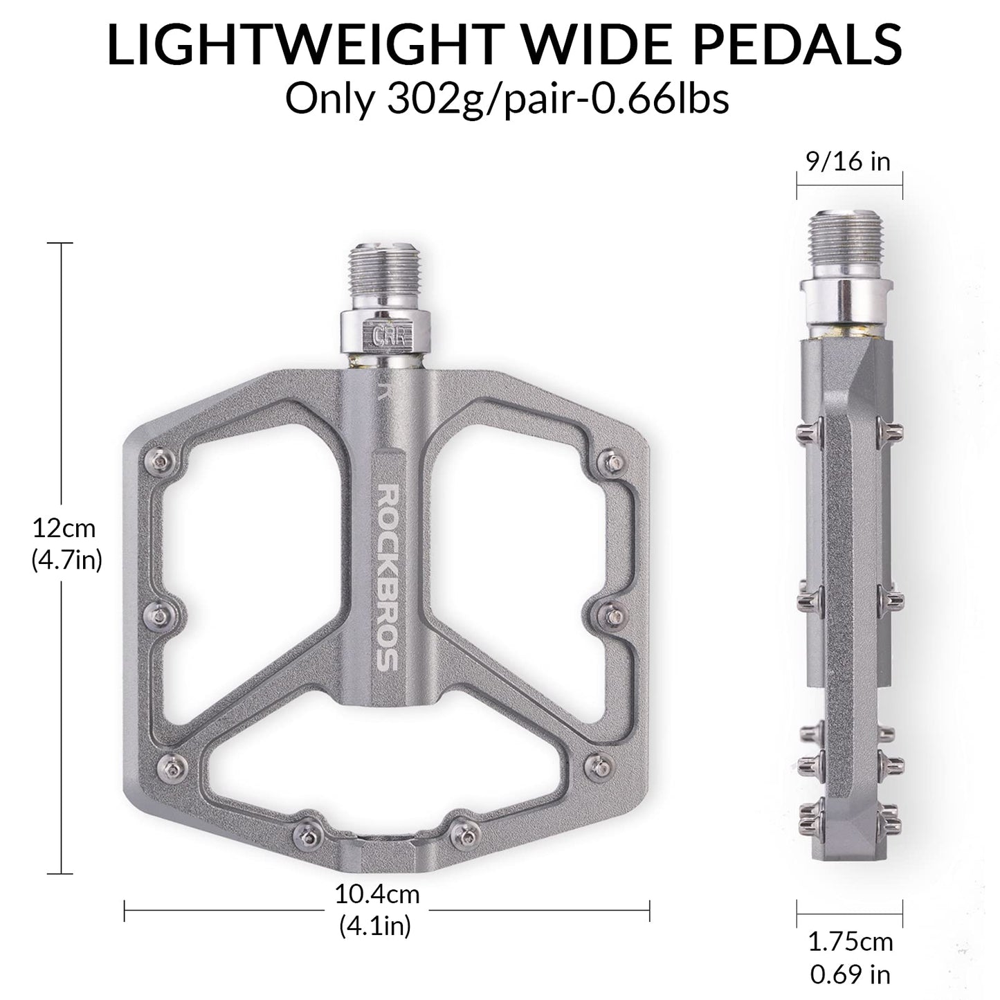 ROCKBROS Bike Pedals Ultra Lightweight Flat  Pedals 9/16 Inch (Pair) #Color_Titanium