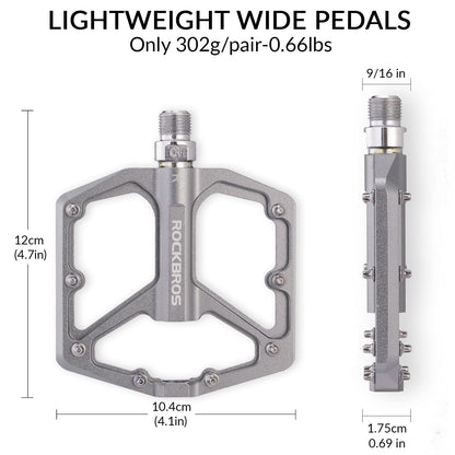 ROCKBROS Bike Pedals Ultra Lightweight Flat  Pedals 9/16 Inch (Pair) #Color_Titanium