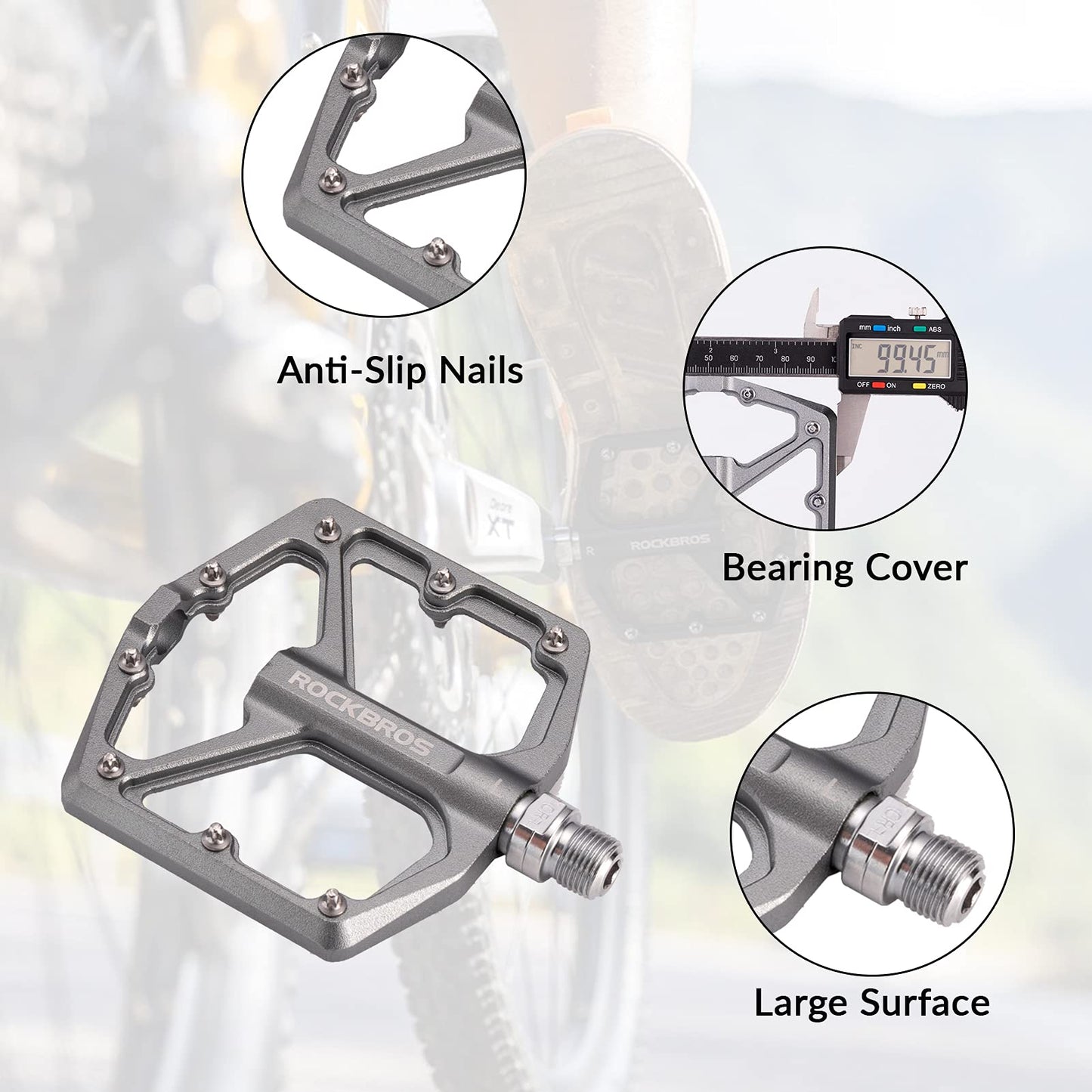 ROCKBROS Bike Pedals Ultra Lightweight Flat  Pedals 9/16 Inch (Pair) #Color_Titanium