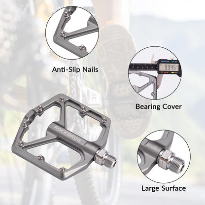 ROCKBROS Bike Pedals Ultra Lightweight Flat  Pedals 9/16 Inch (Pair) #Color_Titanium
