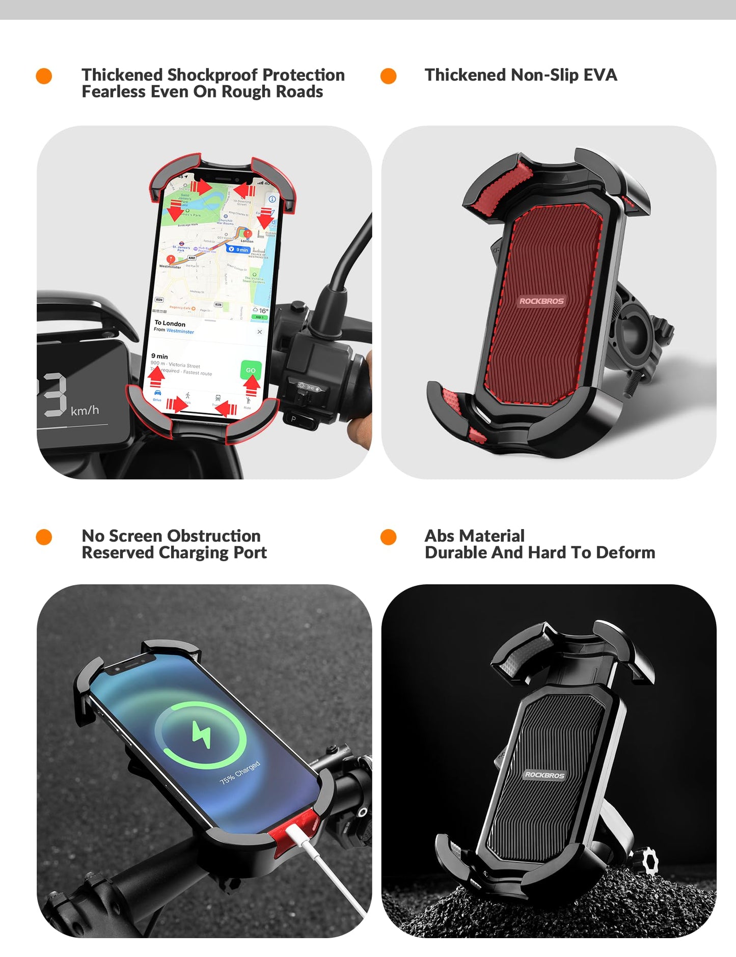 ROCKBROS Bike Phone Mount 360°Rotatable Phone Mount for Bicycle Motorcycle #Style_Black (handlebar)