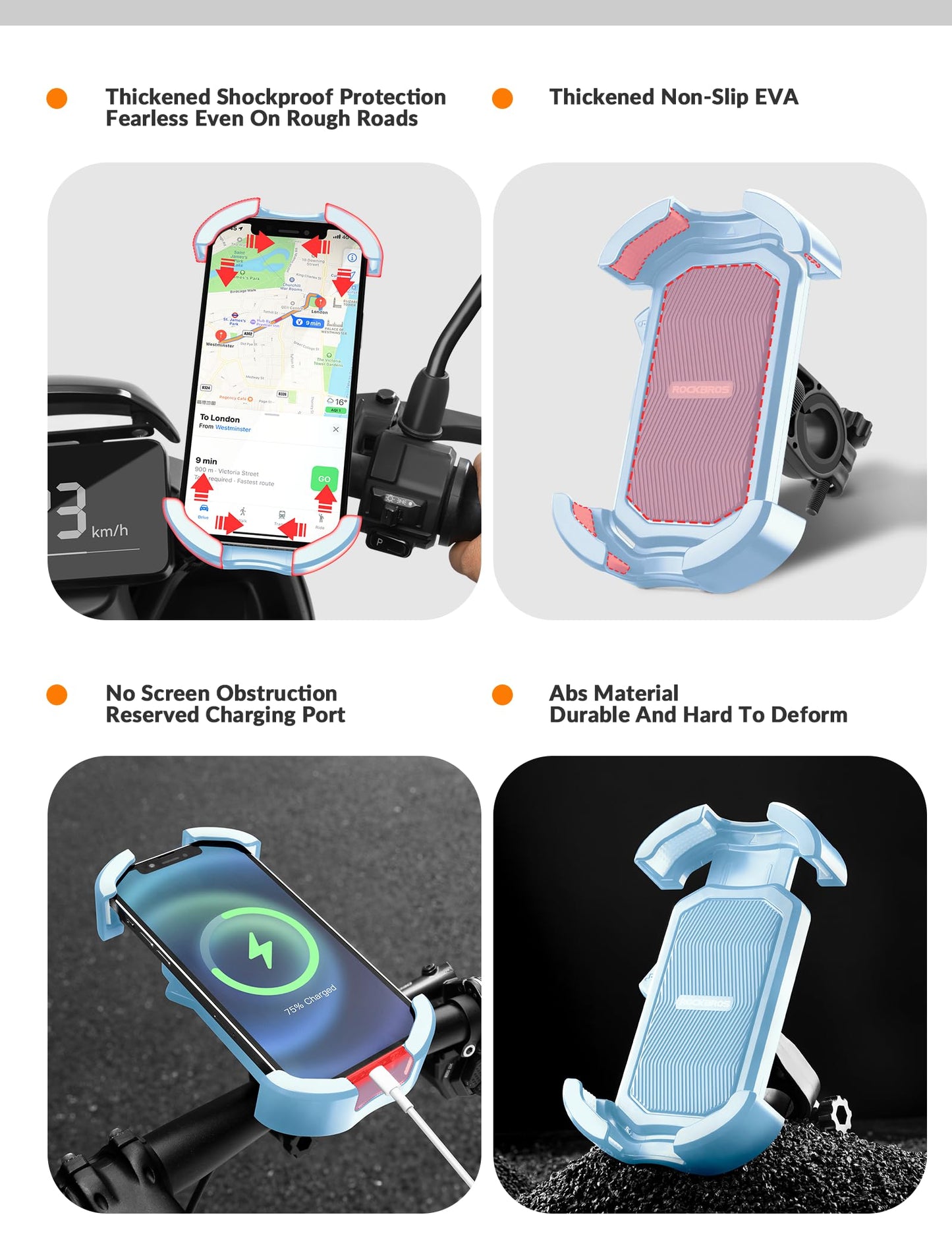 ROCKBROS Bike Phone Mount 360°Rotatable Phone Mount for Bicycle Motorcycle #Style_Blue (rear view mirror)