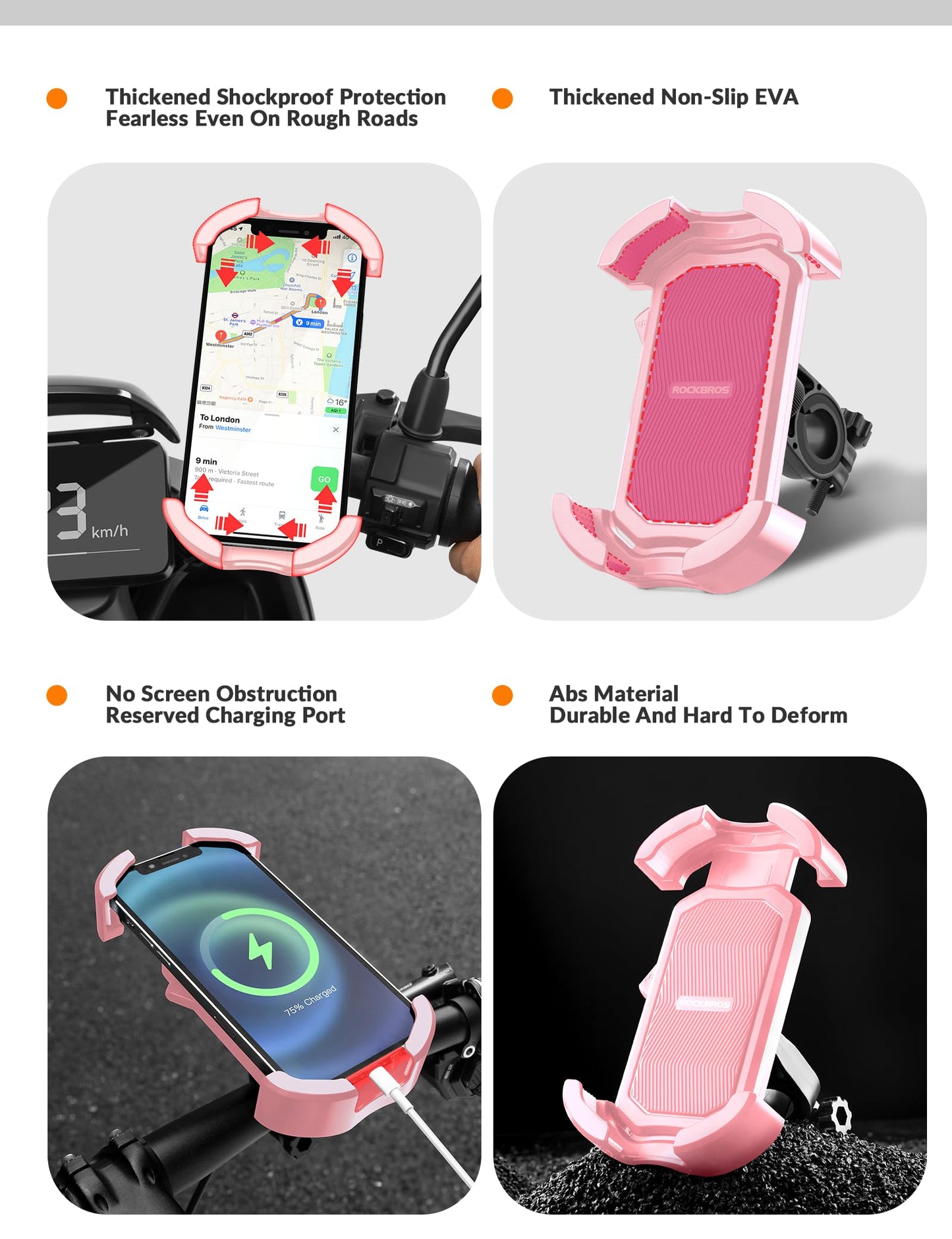 ROCKBROS Bike Phone Mount 360°Rotatable Phone Mount for Bicycle Motorcycle #Style_Pink (rear view mirror)