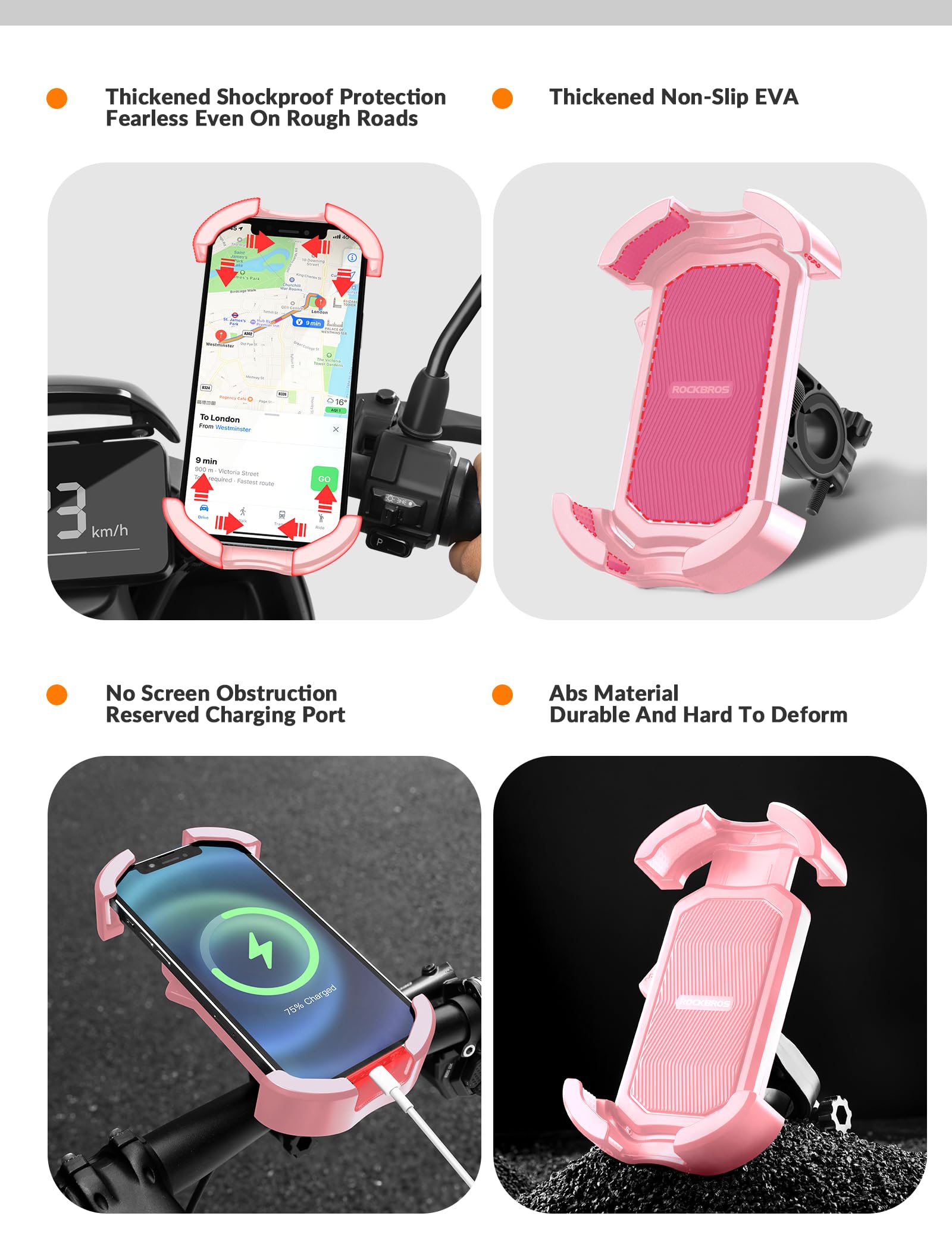 ROCKBROS Bike Phone Mount 360°Rotatable Phone Mount for Bicycle Motorcycle #Style_Pink (rear view mirror)