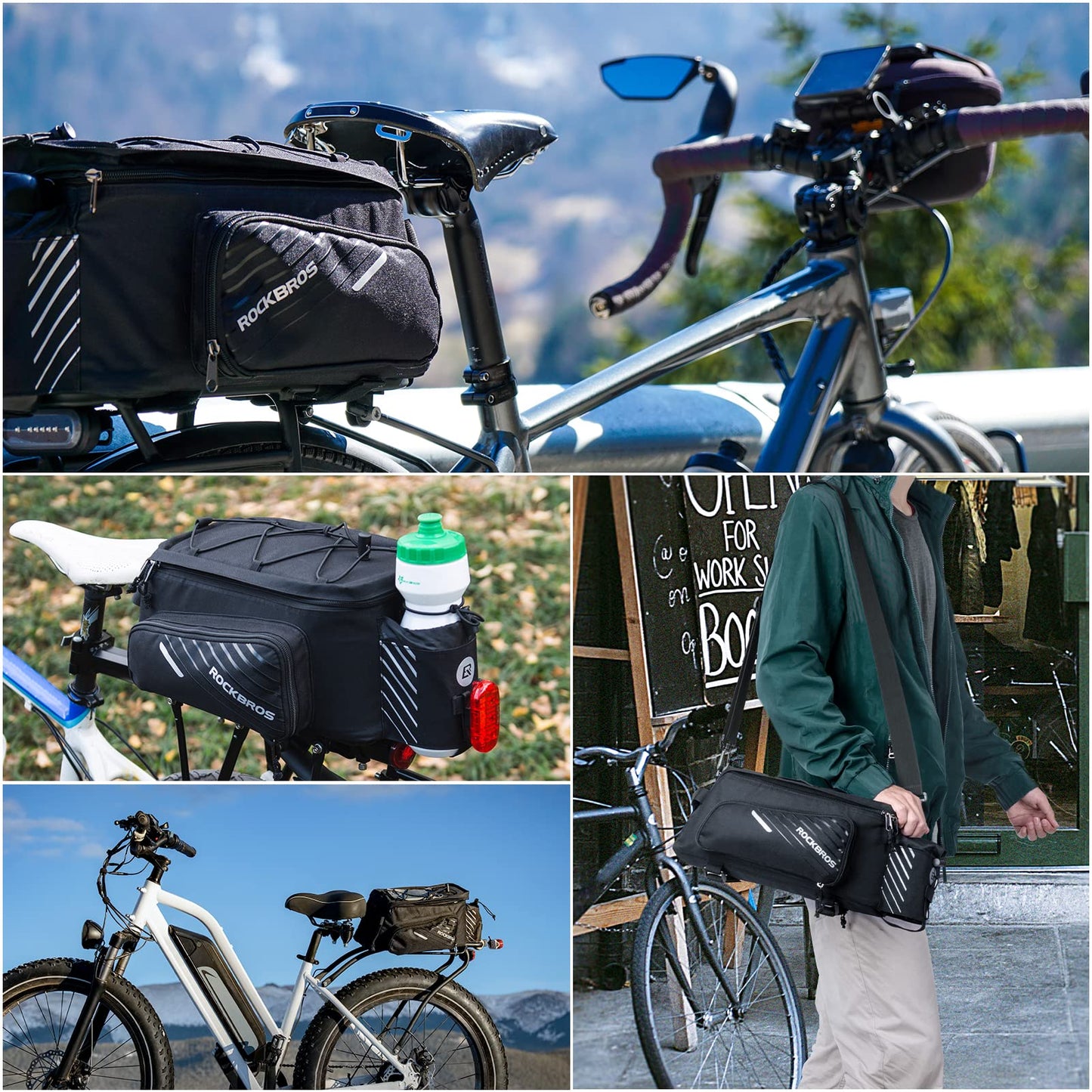 ROCKBROS Bike Rear Rack Bag Large Capacity Trunk Bag with Rain Cover 9-12L