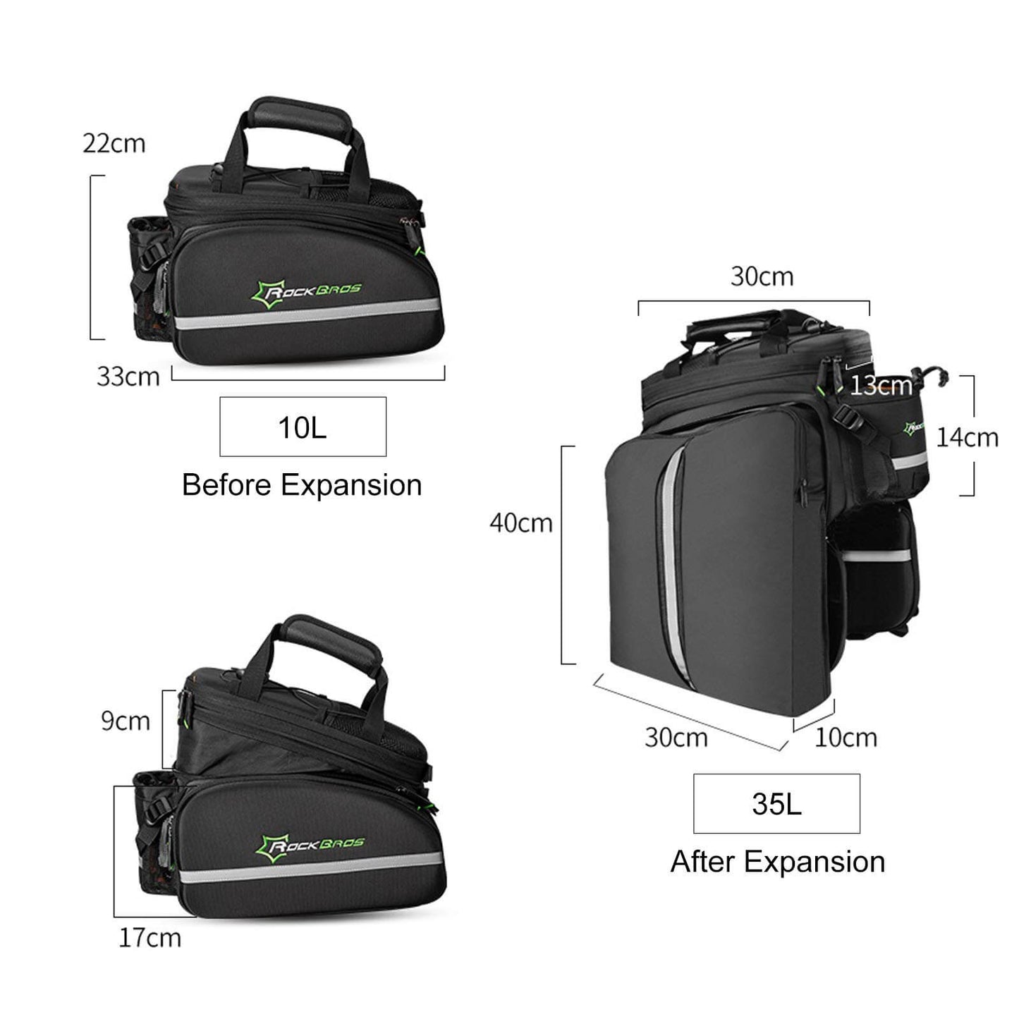 ROCKBROS Bike Rear Rack Pannier Waterproof Bag Bike Trunk Pack #Color_Black