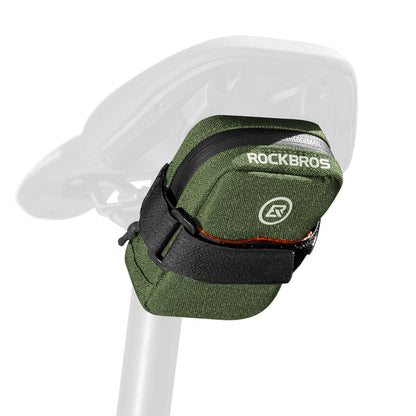 ROCKBROS portable bike saddle bag 0.35L, compact and lightweight under-seat cycling pouch. #Color_Army Green