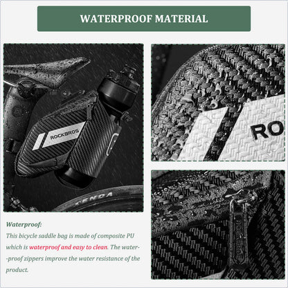 ROCKBROS Bike Saddle Bag Waterproof with Water Bottle Pocket Quick Release