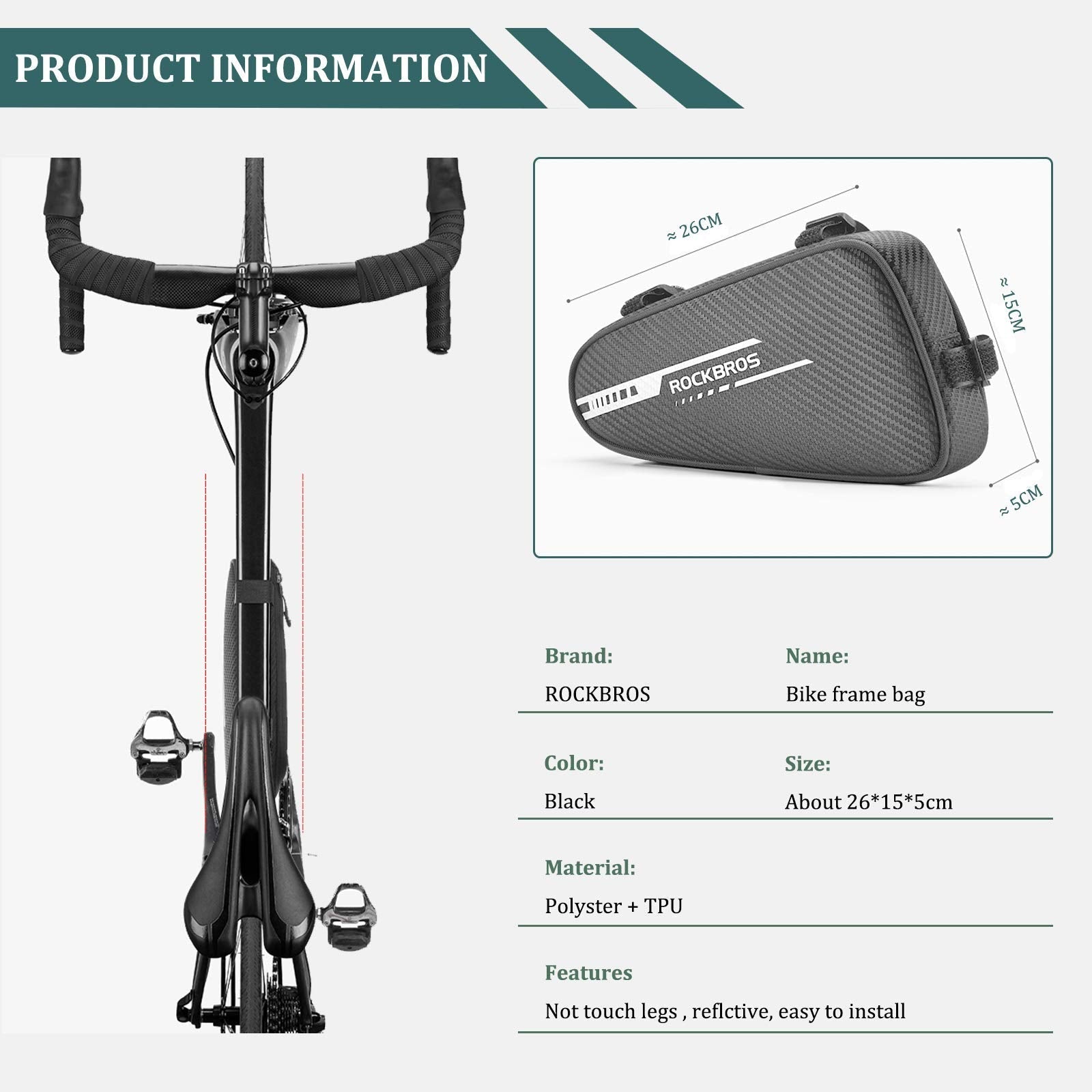 ROCKBROS Bike Triangle Bag Side Opening Corner Pouch Storage Bag #Color_Black Red
