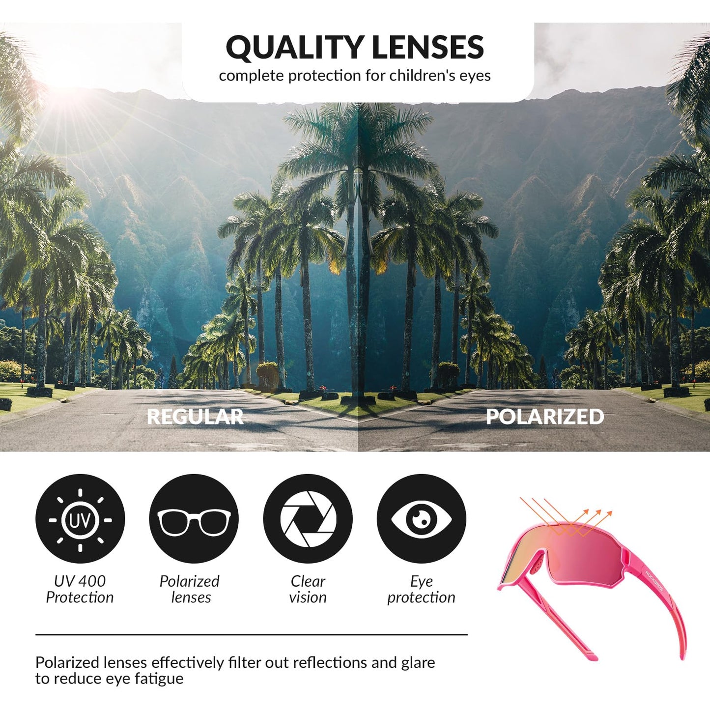 ROCKBROS Children's Cycling glasses UV400 Protection Sunglasses for Boys Girls #Color_Pink
