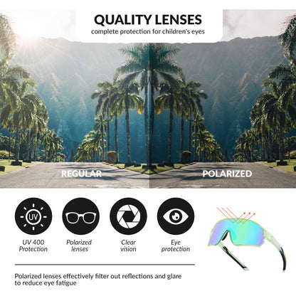 ROCKBROS Children's Cycling glasses UV400 Protection Sunglasses for Boys Girls #Color_Transparent Green
