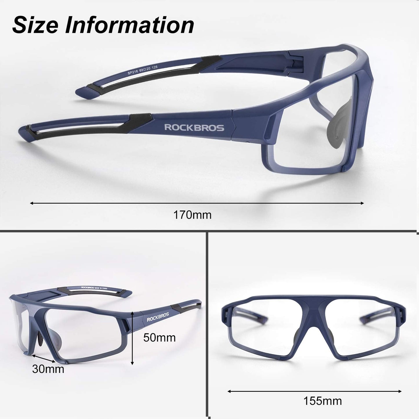 ROCKBROS Cycling Glasses UV 400 Protection Sports Photochromic Glasses #Color_Blue