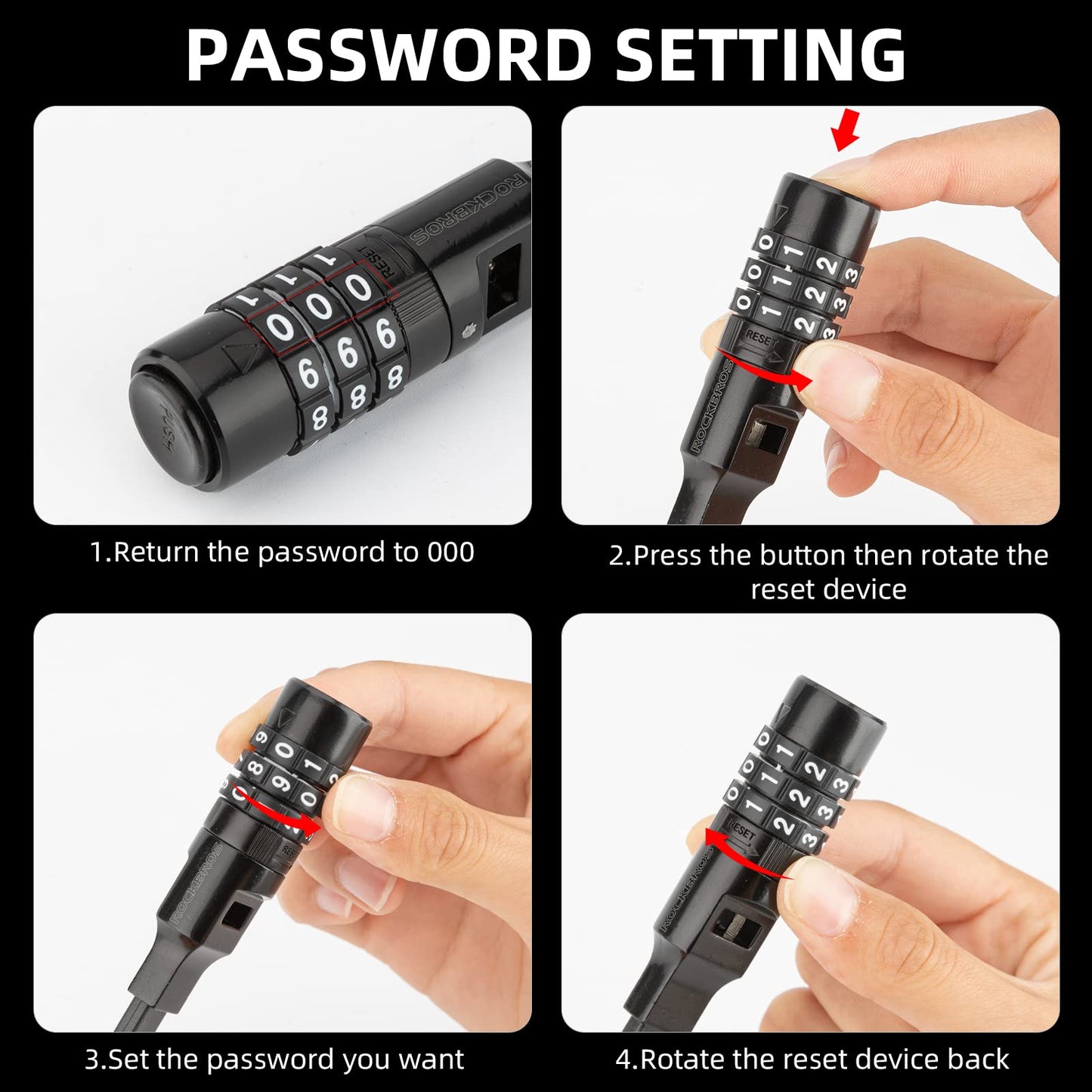 ROCKBROS Cycling Lock High Security Combination Lock with 3 Digit Code
