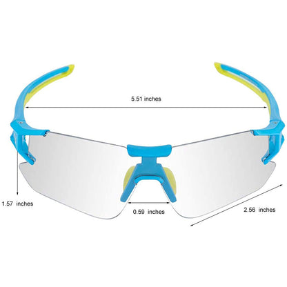 ROCKBROS Cycling Photochromic Sunglasses Rimless Transparent Goggles #Color_Blue Green