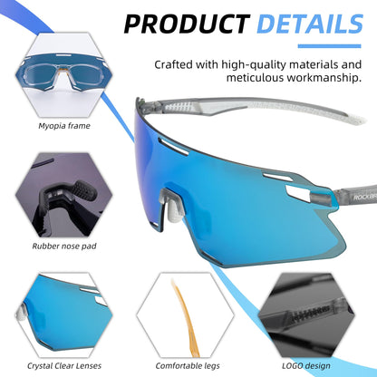 ROCKBROS SP318 frameless cycling sunglasses with UV400 protection, lightweight and aerodynamic design.#Color_Sky Blue