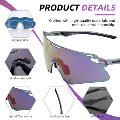 ROCKBROS SP318 frameless cycling sunglasses with UV400 protection, lightweight and aerodynamic design. #Color_Purple