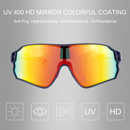 ROCKBROS Cycling Sunglasses Polarized UV Protection Full Frame Goggles #Color_Dark Blue + Pink
