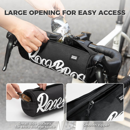 ROCKBROS cylindrical bike handlebar bag, waterproof, durable, versatile storage bag for cycling adventures. 