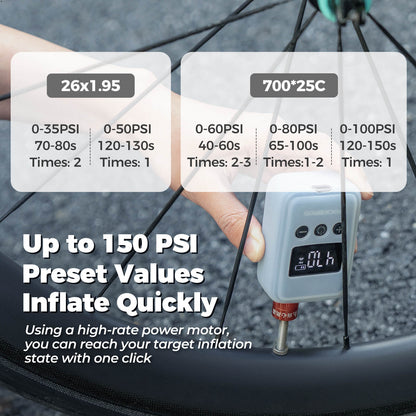 ROCKBROS electric bicycle pump, portable mini air pump with LED display, high-pressure inflation for cycling and outdoor use.