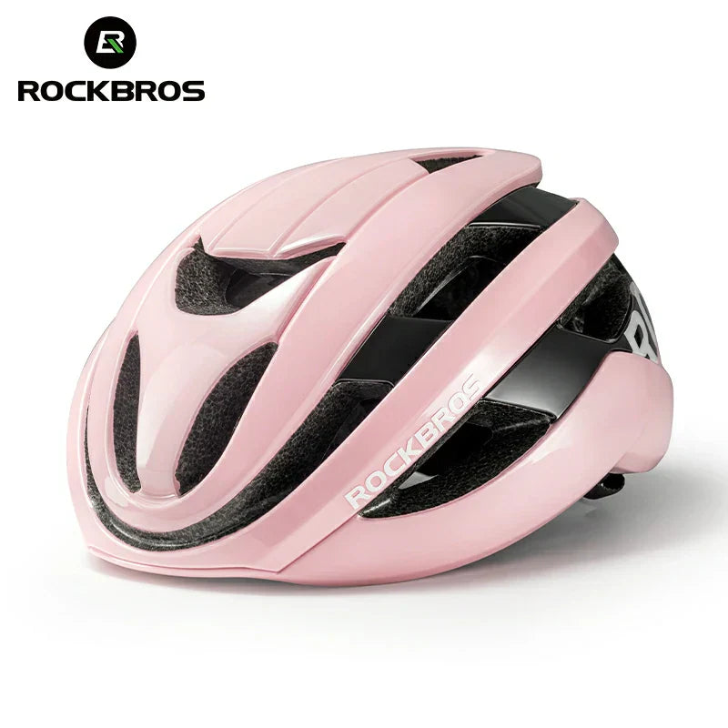 ROCKBROS LK-12 Flowing Light cycling bike helmet with LED lights, aerodynamic design and adjustable fit. #Color_Pink (Glossy)