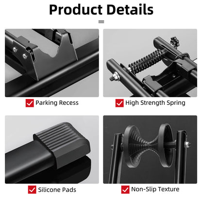 ROCKBROS foldable bike stand, portable bicycle parking rack in durable carbon steel, ideal for secure bike storage