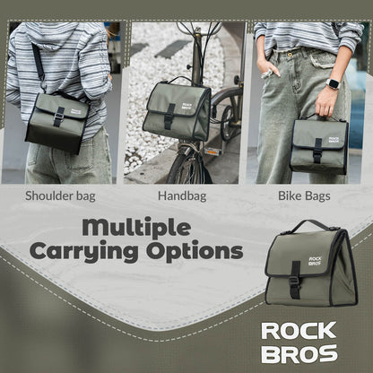 ROCKBROS Folding Bike Handlebar Bag Backpack 4-7L – Compact & Versatile Storage for Every Ride!​ #Color_Brown