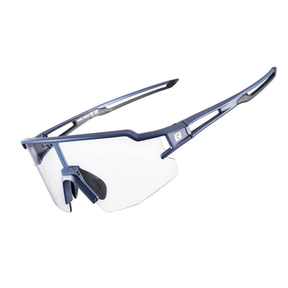 ROCKBROS Half Frame Photochromic Sports Sunglasses Cycling Glasses UV400 #Color_Slate Blue