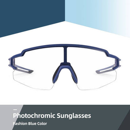 ROCKBROS Half Frame Photochromic Sports Sunglasses Cycling Glasses UV400 #Color_Slate Blue