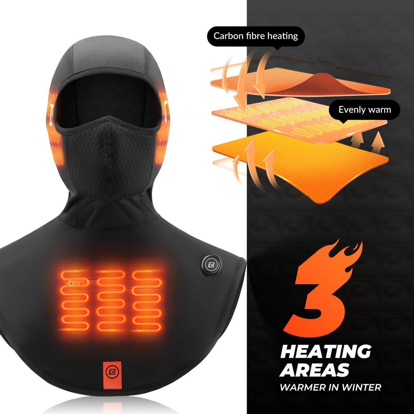 ROCKBROS Heated Balaclava Winter Thermal Fleece Ski Mask Windproof Neck Warmer