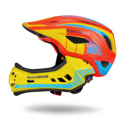 ROCKBROS Kids Helmet Full Face Protective Detachable 3-16 Youth Child #Color_Orange Yellow
