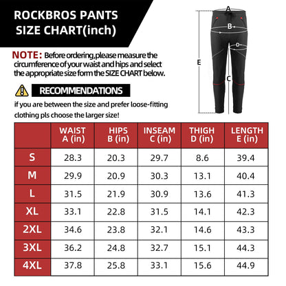 ROCKBROS Men's Black Thermal Long Cycling Pants Windproof & Warm - ROCKBROS-UK