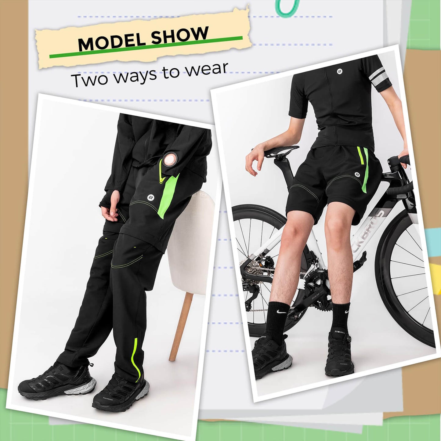 Men's Double-Layer Detachable Cycling Trousers with Padding Breathable