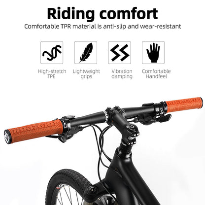 ROCKBROS Mountain Bike Handlebar Grips Double Lock-on Rubber Anti-slip #Color_Orange