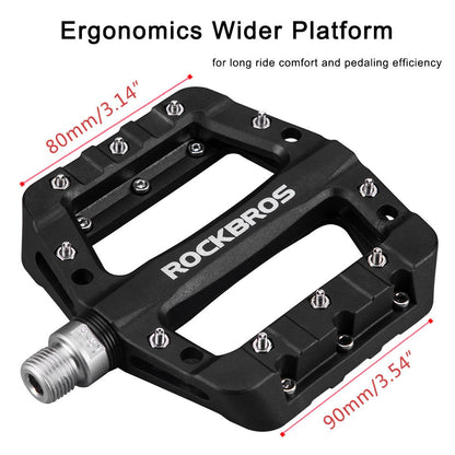 ROCKBROS Nylon Bike Pedals 9/16" Cycling Flat Pedals Widened Type #Color_Black