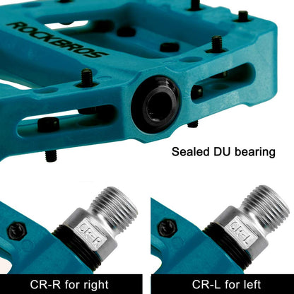 ROCKBROS Nylon Bike Pedals 9/16" Cycling Flat Pedals Widened Type #Color_Deep Teal