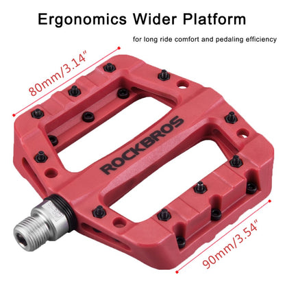 ROCKBROS Nylon Bike Pedals 9/16" Cycling Flat Pedals Widened Type #Color_Red