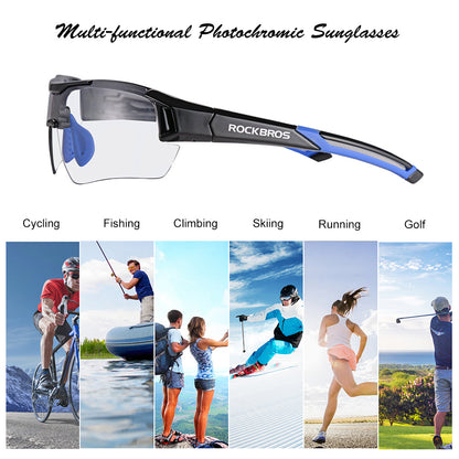 ROCKBROS Photochromic Cycling Sunglasses UV400 Protection Sports Glasses #Color_Blue