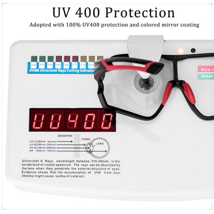 ROCKBROS Photochromic Cycling glasses UV 400 Protection Full Frame Sports Sunglasses #color_Black Red
