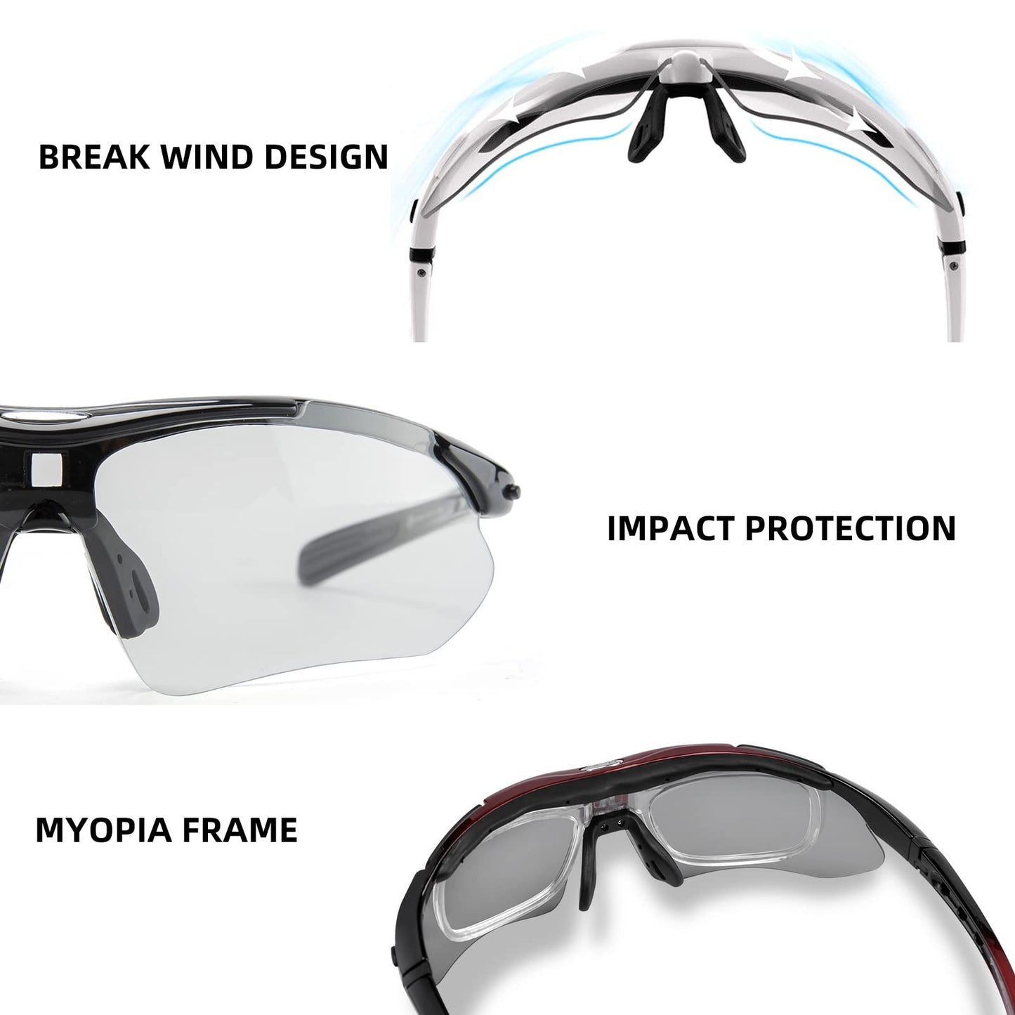 ROCKBROS Photochromic Outdoor Sport Sunglasses With Changeable Straps #Color_Black