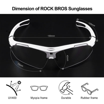 ROCKBROS Photochromic Outdoor Sport Sunglasses With Changeable Straps #Color_White