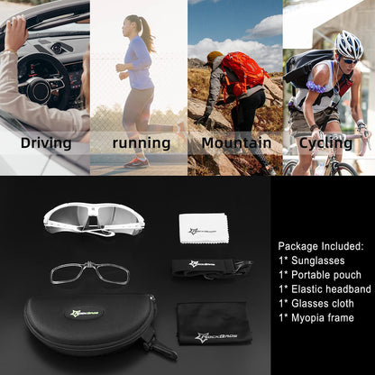 ROCKBROS Photochromic Outdoor Sport Sunglasses With Changeable Straps #Color_White