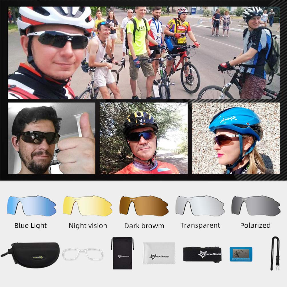 ROCKBROS Polarized Cycling Sunglasses with 5 Interchangeable Lenses ALT #color_Black Grey
