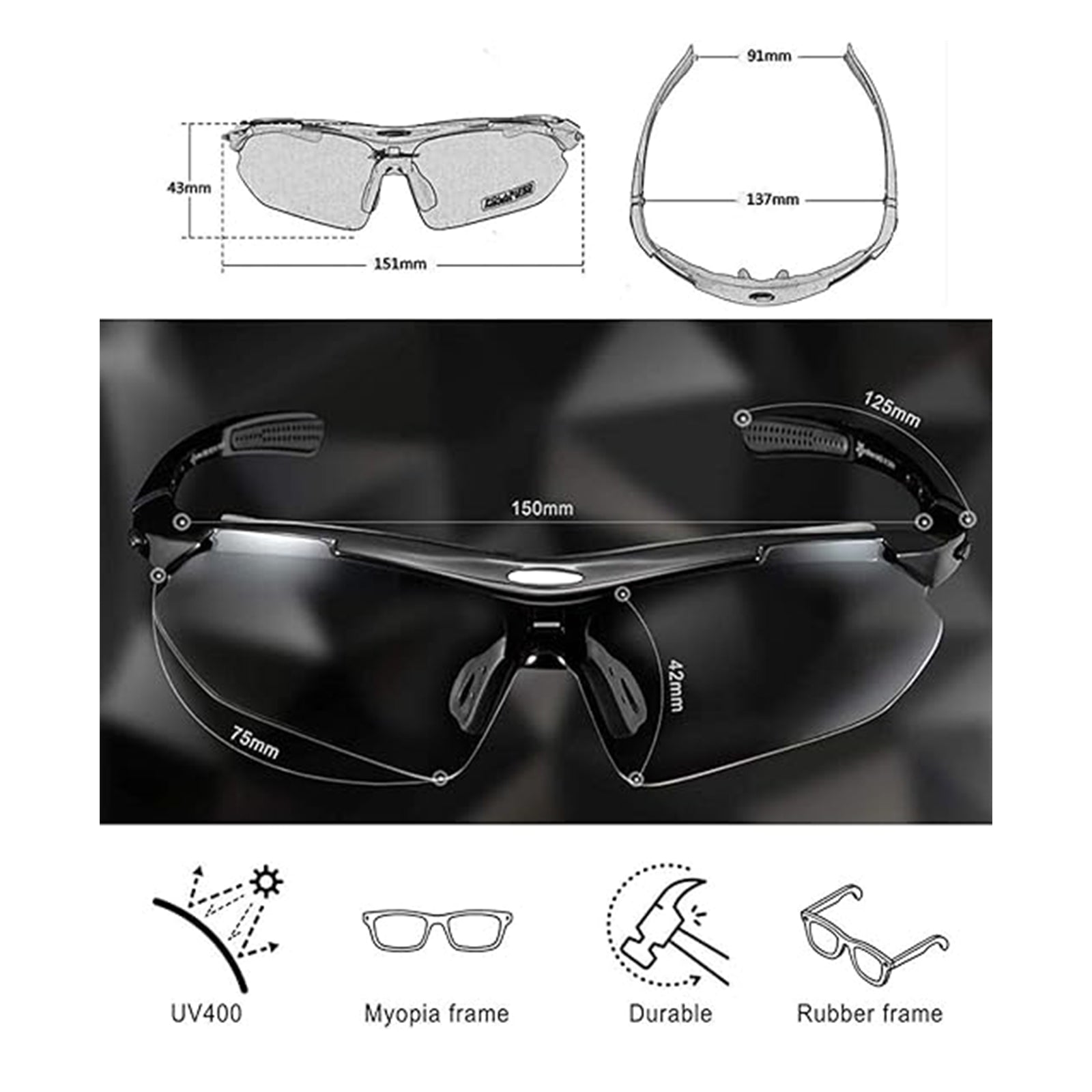 ROCKBROS Polarized Cycling Sunglasses with 5 Interchangeable Lenses ALT #color_Red Grey