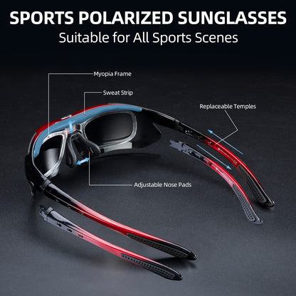 ROCKBROS Polarized Cycling Sunglasses with 5 Interchangeable Lenses ALT #color_Red Grey