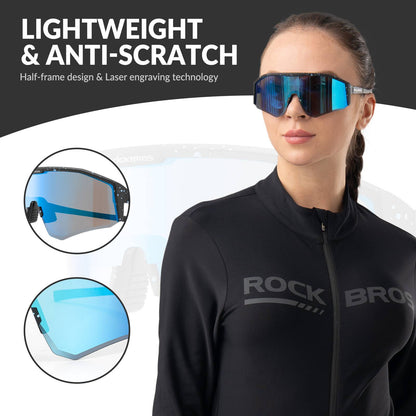 ROCKBROS Polarized Sports Glasses Adjustable Temple TAC Lenses + TR90 #Color_Black
