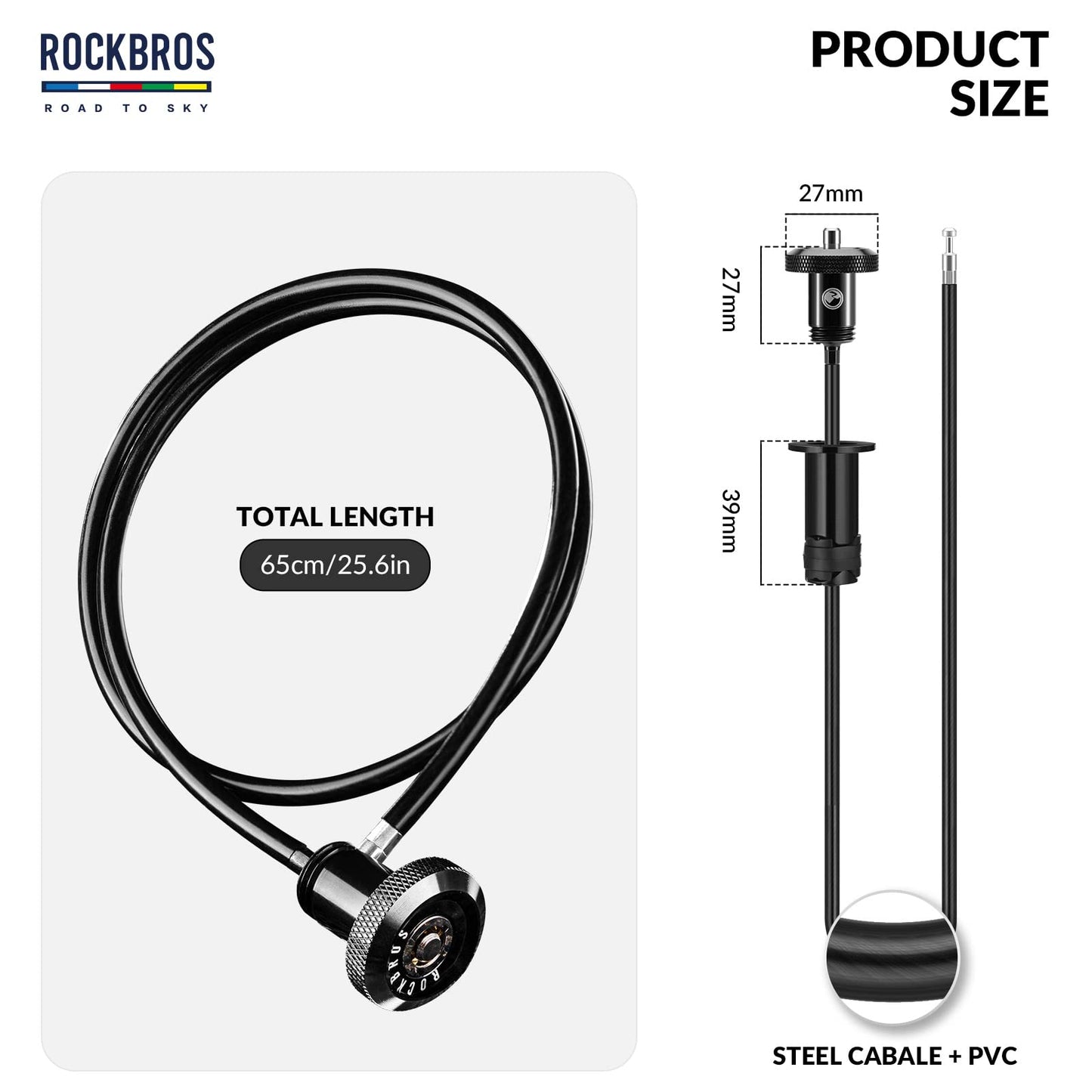 ROCKBROS Road-to-Sky Bicycle Cable Lock Mini Multifunctional Hidden 65cm